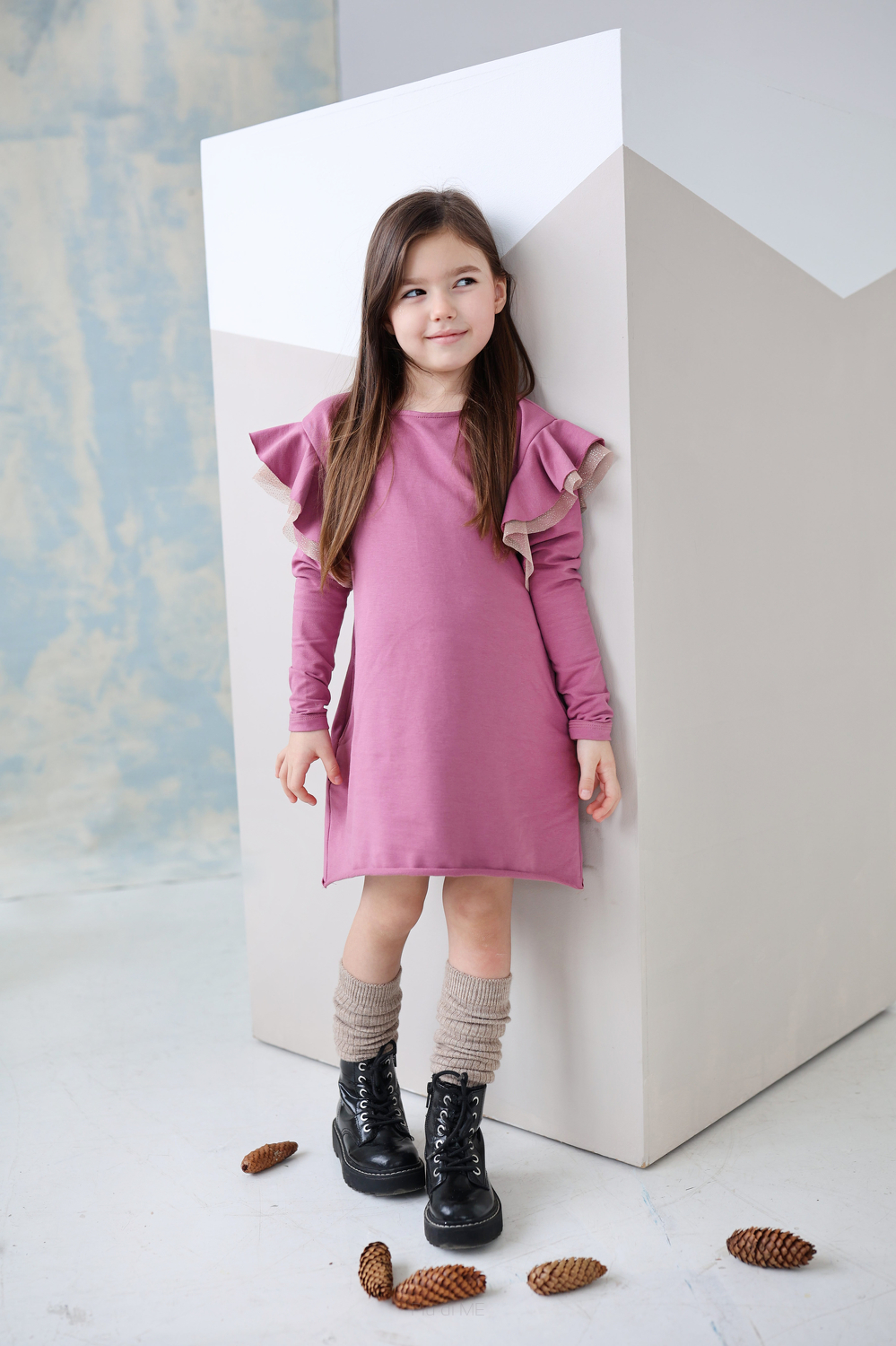 206-22 LUNA DRESS WH  FURBELOW TULLE  / DARK PINK  