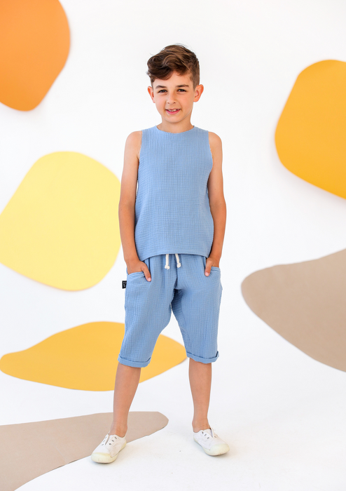 069-24 MUSLIN TOP / BLUE- GOTS