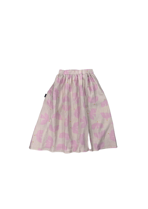 039-24 MUSLIN MAXI SKIRT  / BIRDS PRINT / BEIGE- GOTS