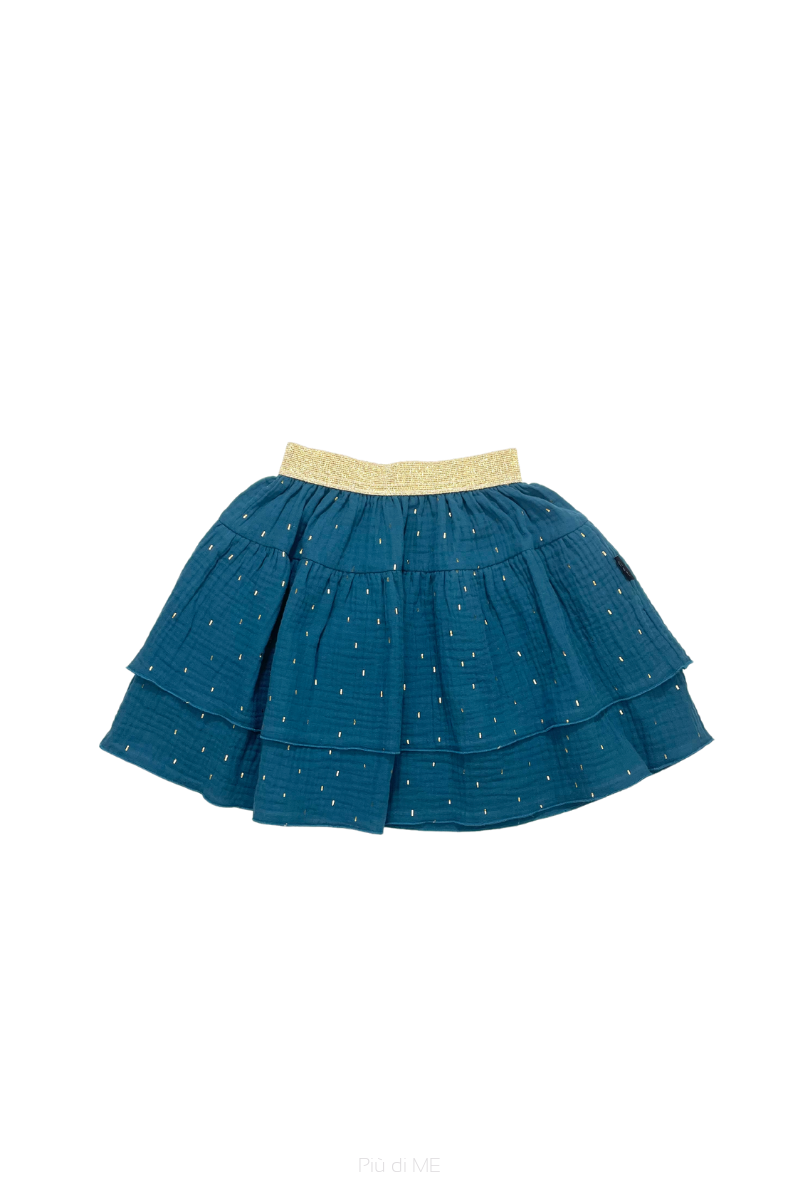 111-23 MUSLIN SKIRT -DARK CYAN  & GOLD / GOTS