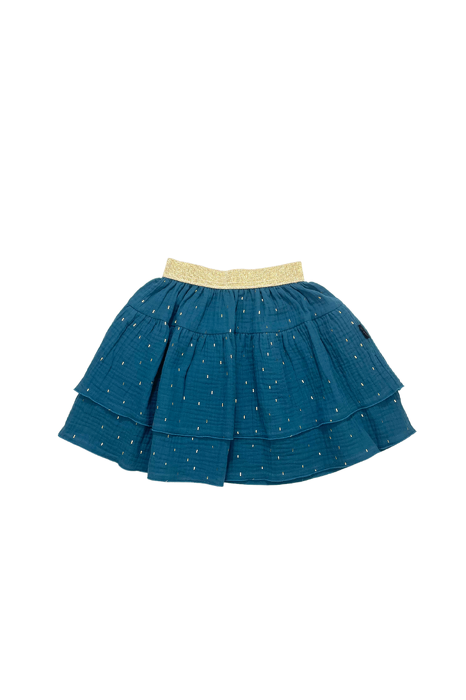 111-23 MUSLIN SKIRT -DARK CYAN  & GOLD / GOTS