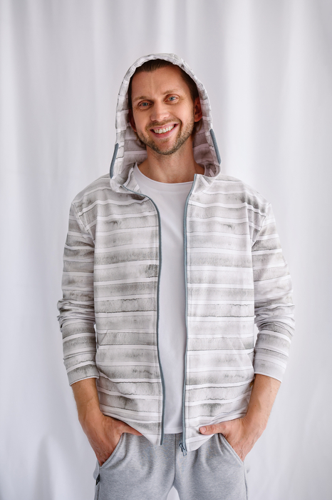 163-22 MEN HOODIE ZIP / GRAY STRIPES