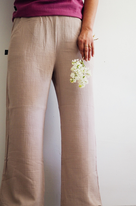090-23 MUSLIN TROUSERS / BEIGE  - GOTS
