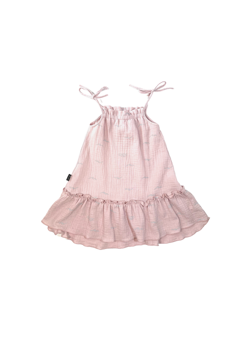005-23 WINDY MUSLIN DRESS / LIGHT PINK & WAVE - GOTS 