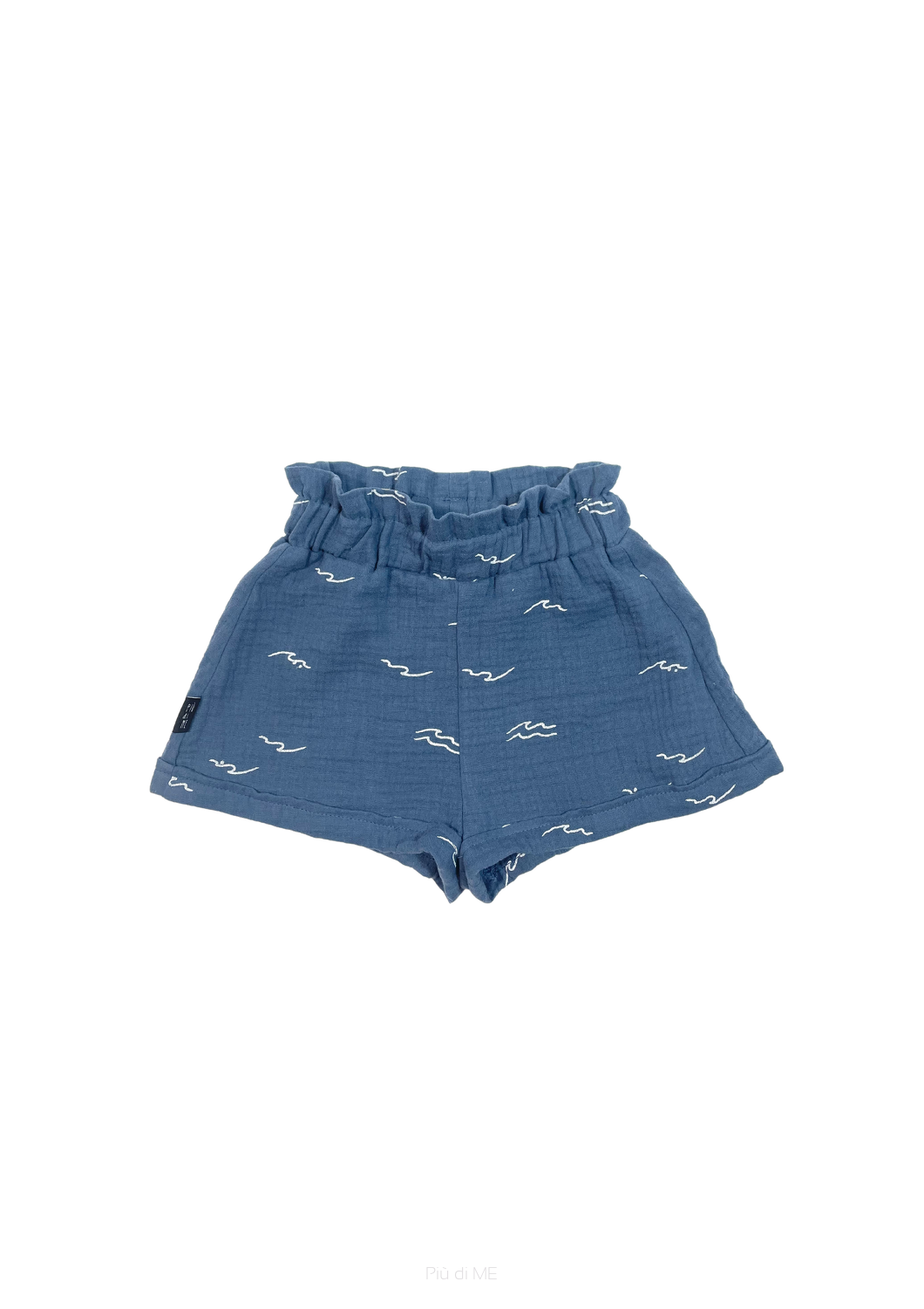 021-23 MUSLIN SHORTS - DARK BLUE & WAVE PRINT - GOTS