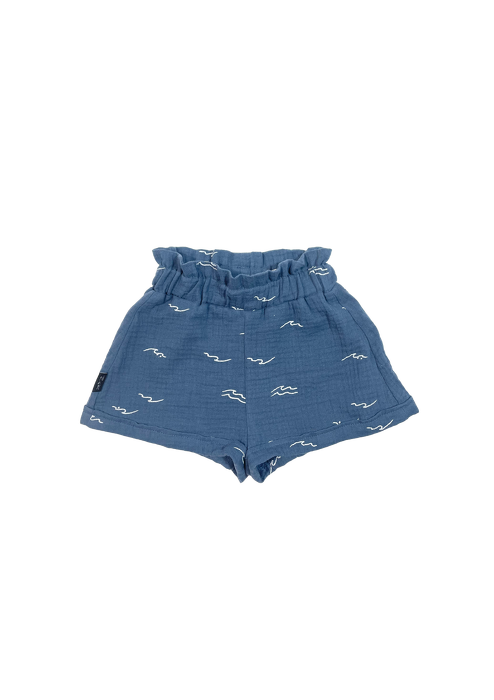 021-23 MUSLIN SHORTS - DARK BLUE & WAVE PRINT - GOTS