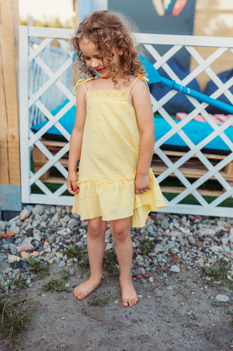 006-23 WINDY MUSLIN DRESS / YELLOW & WAVE - GOTS