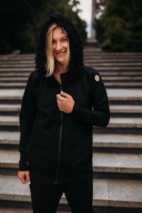 139-20 WOMEN HOODIE ZIP / black fringe