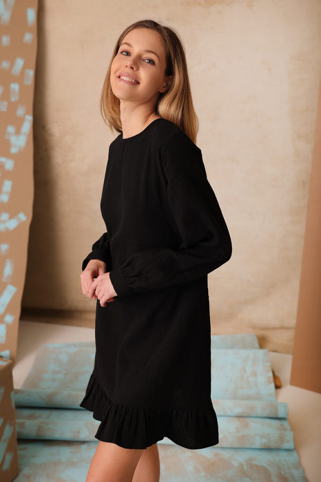 208-23 WOMEN FREEDOM DRESS / MUSLIN - BLACK / GOTS