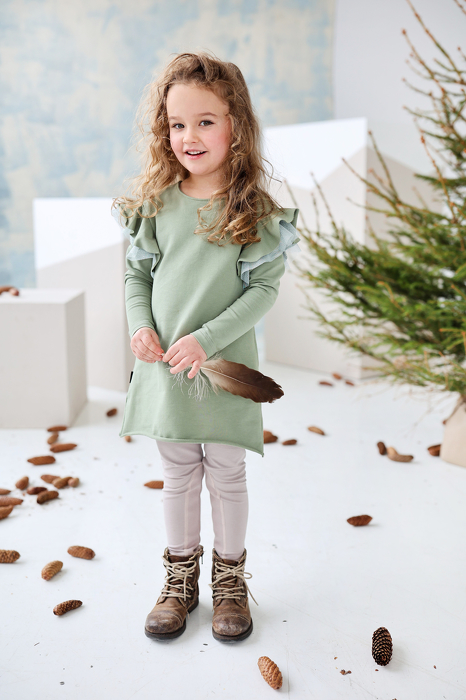 207-22 LUNA DRESS WH  FURBELOW TULLE  / OIL GREEN