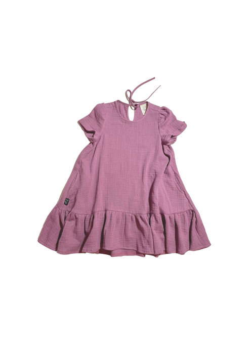 003-23 DRESS WH FURBELOW / BERRY COLOR - GOTS
