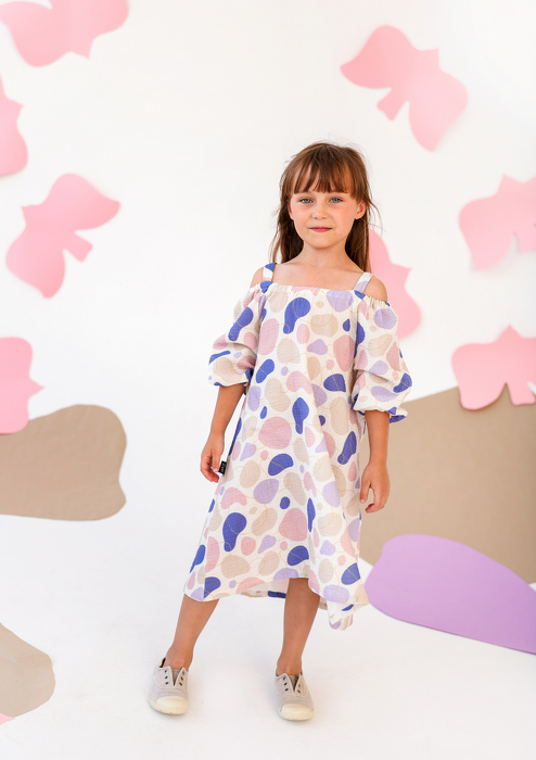 001-24 MUSLIN DRESS / COLORFUL PRINT -GOTS