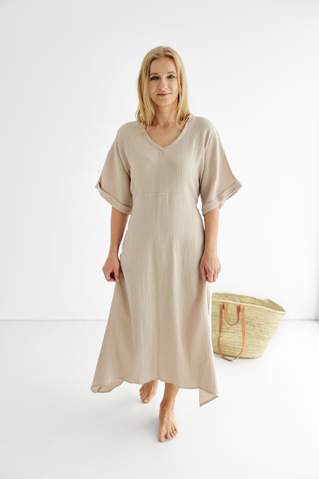 076-23 MAXI DRESS COLOR / BEIGE - GOTS