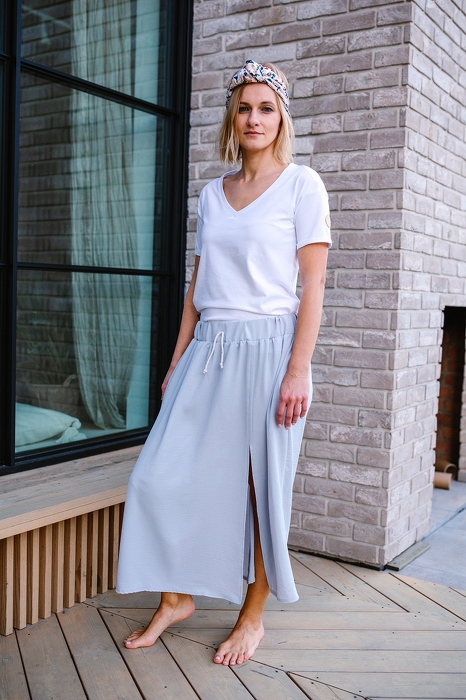 73-21 WOMEN MAXI SKIRT / gray crepe