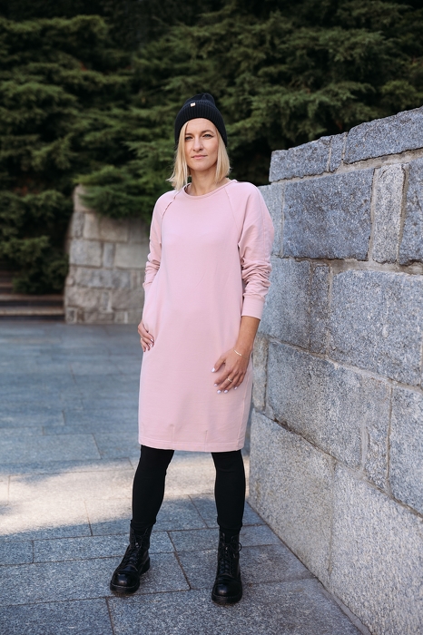 155-21 SPOTTED DRESS WOMEN / POWDER PINK