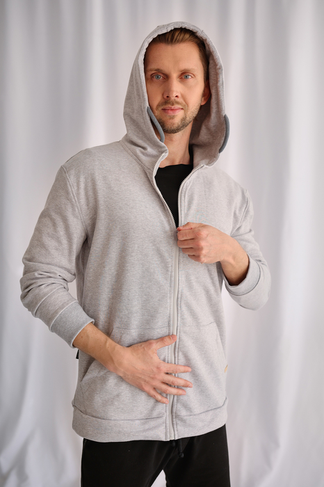 0165-22 MEN HOODIE ZIP  / GRAY