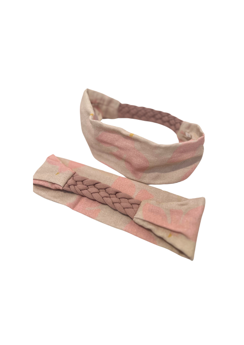 0111-24	HEADBAND MUSLIN / BIRDS PRINT / BEIGE - GOTS