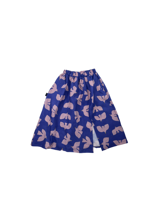 040-24 MUSLIN MAXI SKIRT  / BIRDS PRINT / VIOLET - GOTS