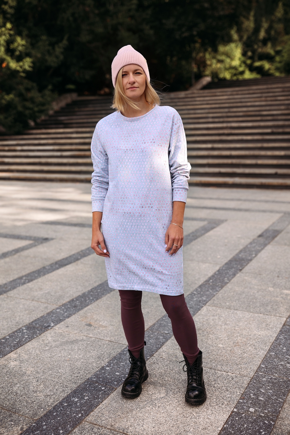 156-21 SPOTTED DRESS WOMEN / PASTEL DOTS