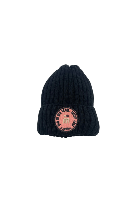 196-23 CZAPKA / BEANIE WINTER WH WOOL / BLACK & PINK