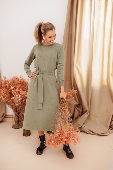 295-22 MAXI DRESS / AURORA BOREALIS - OIL GREEN 