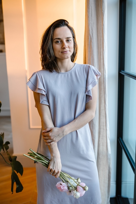 19-158 DRESS with flounces / ROSE