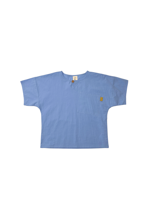 064-25 T-SHIRT WH BUTTON- BLUE  ( 100% COTTON )