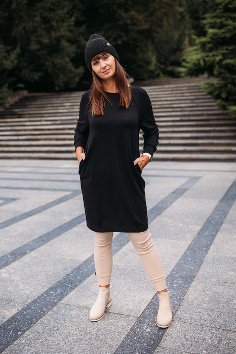 157-21 SPOTTED DRESS WOMEN / BLACK