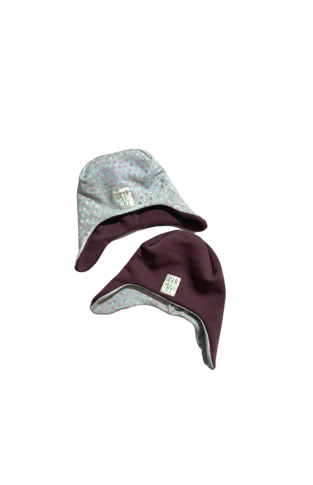 139*-21 CZAPKA / BEANIE WINTER - eggplant & pastel dots