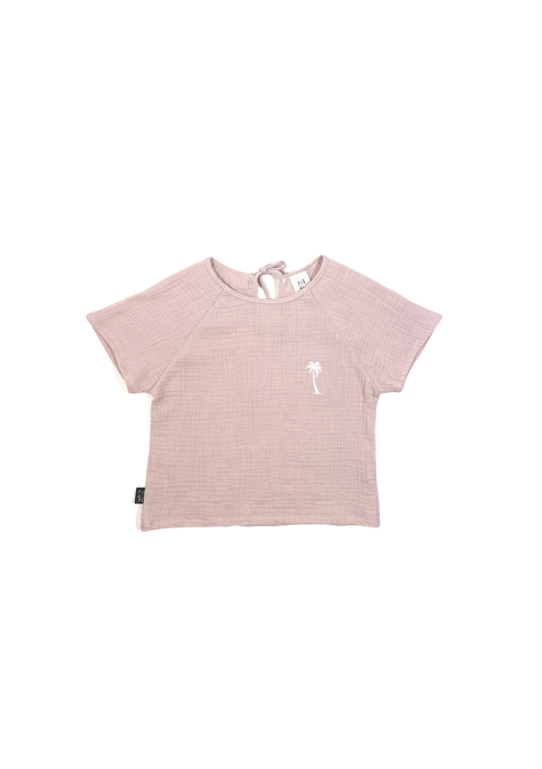 010-23  T-SHIRT MUSLIN - LIGHT PINK / PALM - GOTS