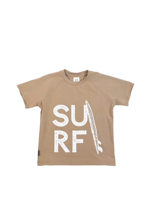039-23 T-SHIRT / SURF PRINT - SAND  - GOTS