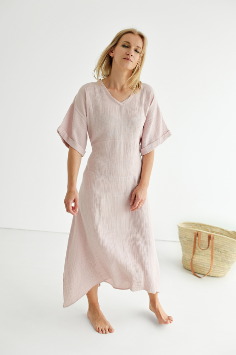 079-23 MAXI DRESS COLOR / POWDER PINK  - GOTS