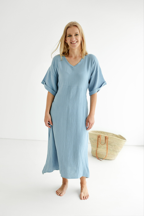 077-23 MAXI DRESS COLOR / JEANS  - GOTS