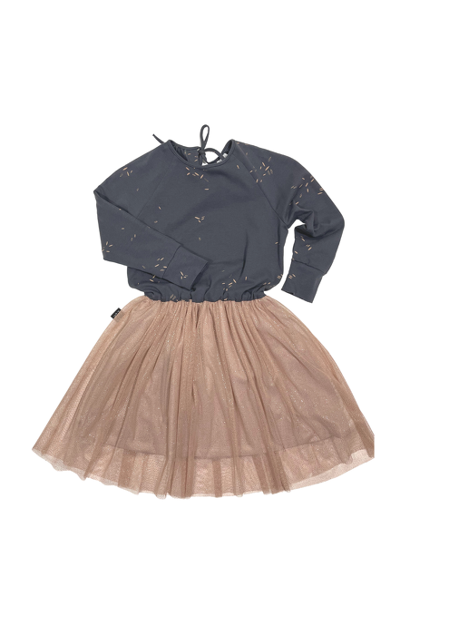067-21 TULLE DRESS "SHINY" / graphit & BEIGE