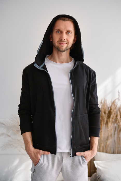 164-22 MEN HOODIE ZIP / BLACK 