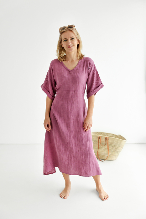 075-23 MAXI DRESS COLOR / BERRY - GOTS