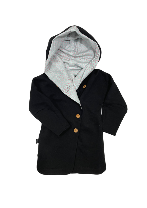 088-21 COAT SECRET MONK BLACK / PASTEL DOTS
