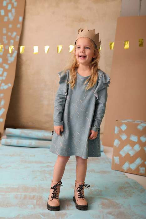 104-23 LUNA  DRESS - CONNECTION PRINT / BLUE - GOTS