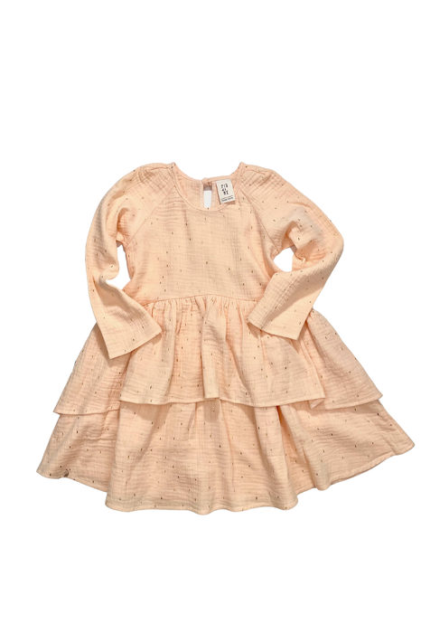 106-23 WAVE DRESS / MUSLIN - PEACH COLOR & GOLD / GOTS