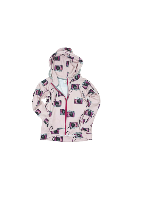 084-22 HOODIE ZIP / PINK  CAMERA PRINT