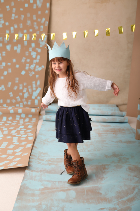 110-23 MUSLIN SKIRT - NAVY BLUE & GOLD / GOTS
