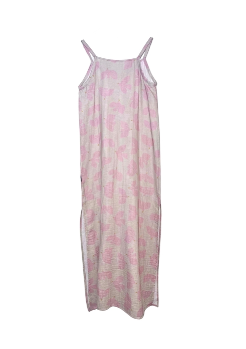 0121-24 SUMMER DRESS MUSLIN BEIGE / BIRDS PRINT - GOTS