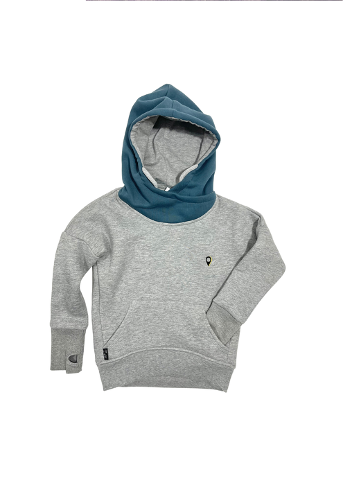 114-21HOODIE WINTER /melange & blue stone